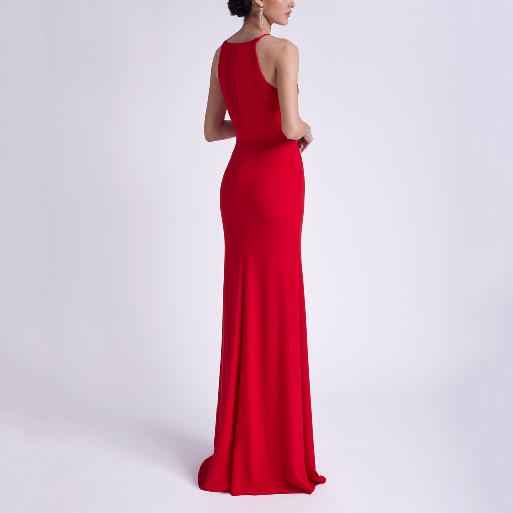 Vestido rojo fiesta con lazo y capa aire barcelona en gus gus boutique bodas