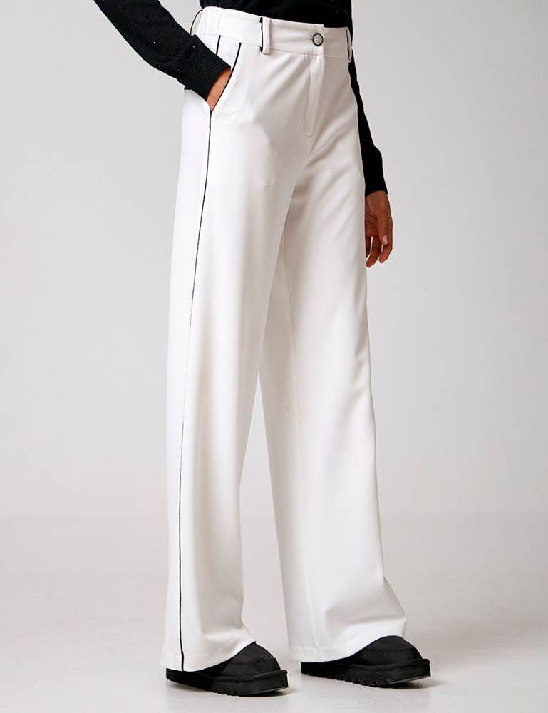 Pantalón recto blanco con vivos negro Access Fashion en gus gus boutique moda joven, moda calle para chicas. Moda mujer Access Fashion online.