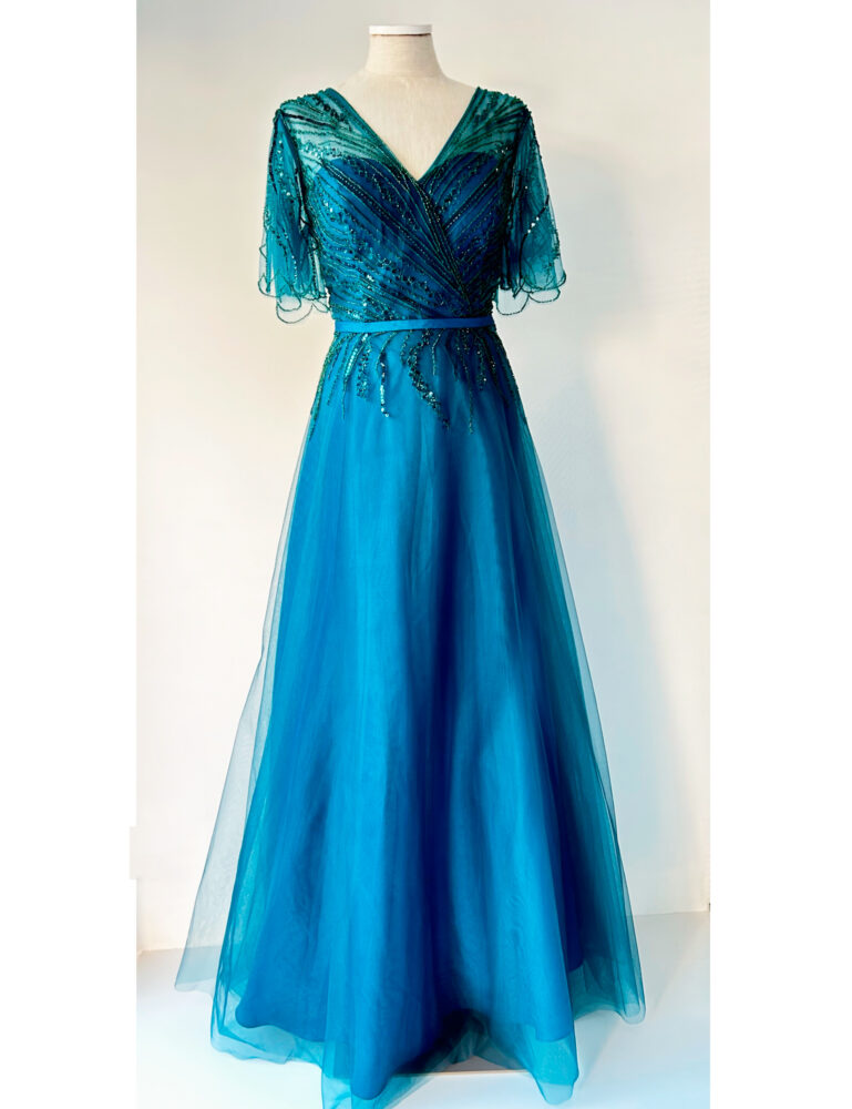 Vestido de fiesta largo en tul azul petróleo Susanna Rivieri en gusgusboutique.es Vestidos largos fiesta, vestidos dama honor, vestidos invitada boda.
