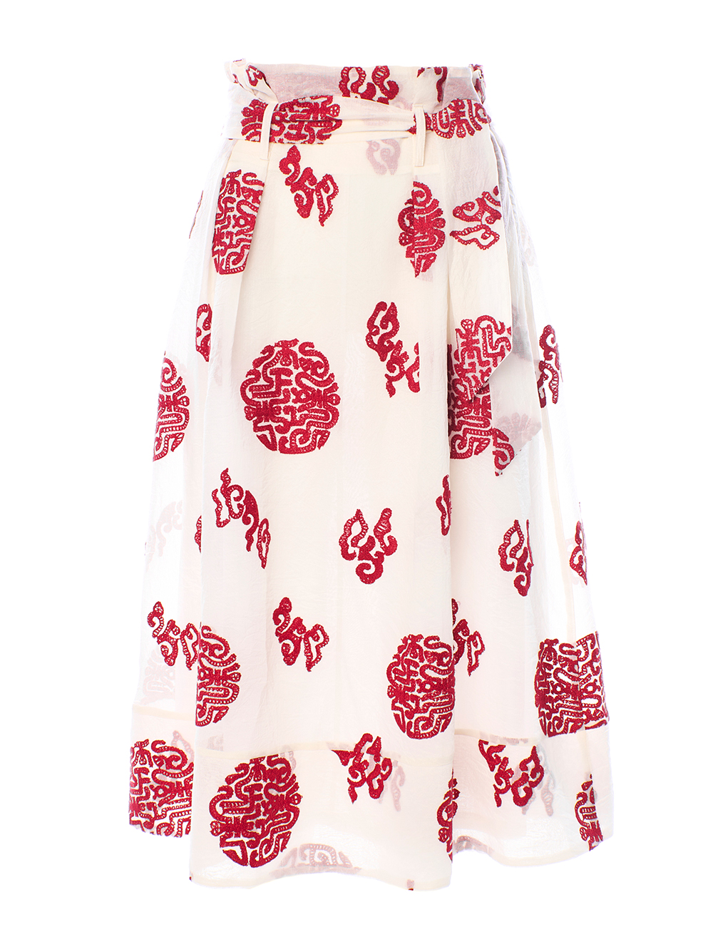 Falda midi marfil con bordados en rojo Anonyme en moda joven Gus Gus Boutique. Moda mujer para el día a día. Moda hecha en Italia.