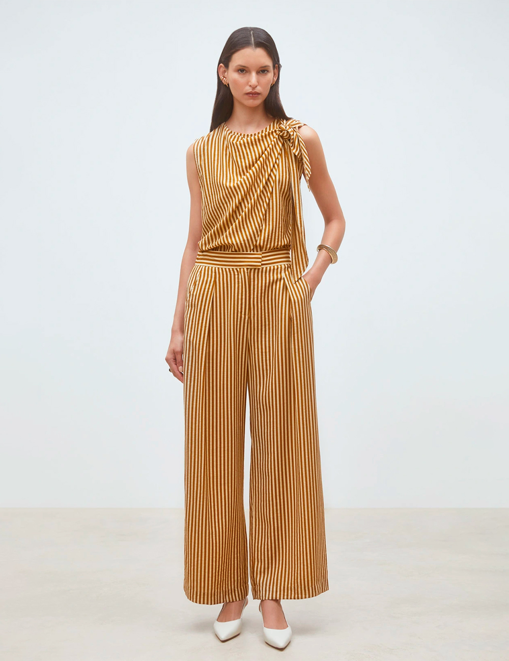 Pantalón palazzo rayas camel Suncoo
